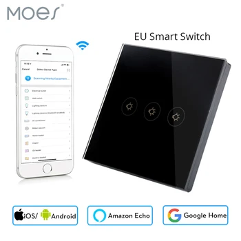 

Wifi Smart Wall Switch EU Socket 3 Gang Touch Control Mobile Phone Remote Control can Work with Amazon Alexa Google Home