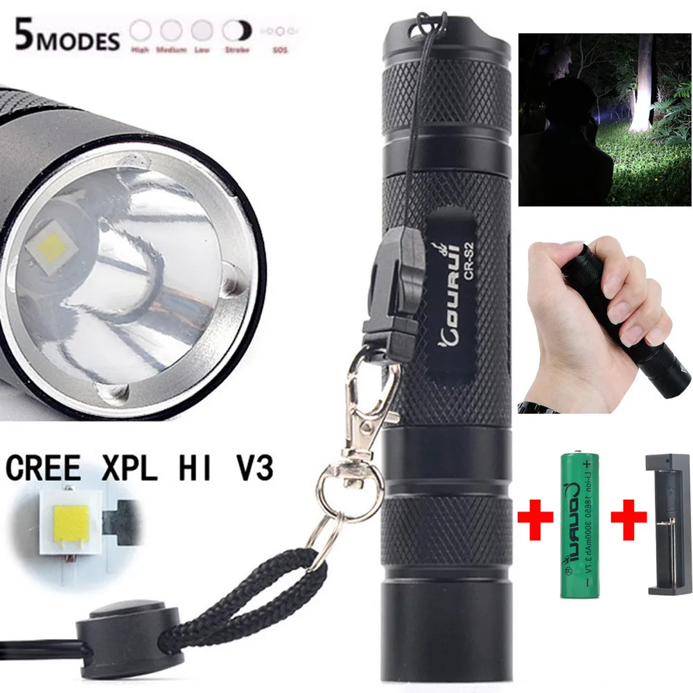 

Bicycle Accessories Bike Flashlight Waterproof XPL Hi V3 1200LM High Power Pocket Light Penlight 5 Modes Light Torch+Battery