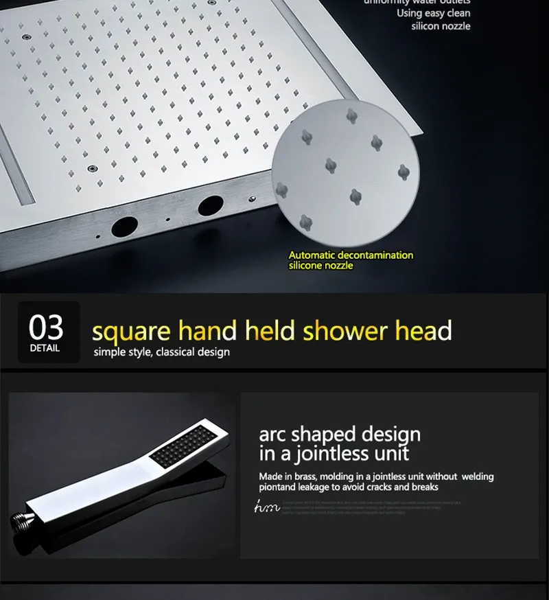 hm LED Rain Shower Set with 2 Lights with Handshower Body Jet Massage Thermostatic Mixer Bathroom Ceiling (21)