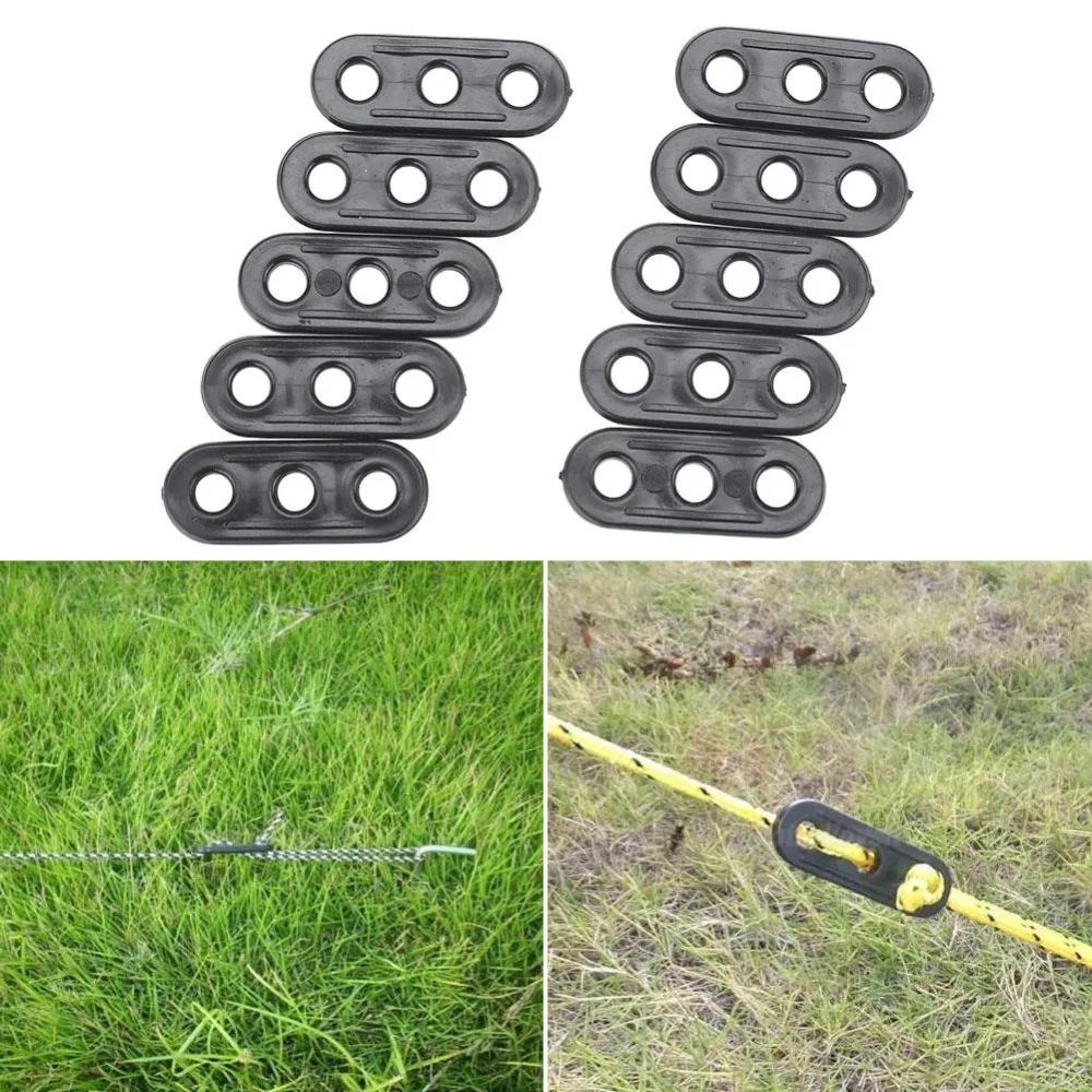 10PCS Outdoor Camping Tent Guy Rope Line Tensioners 3Holes Rope
