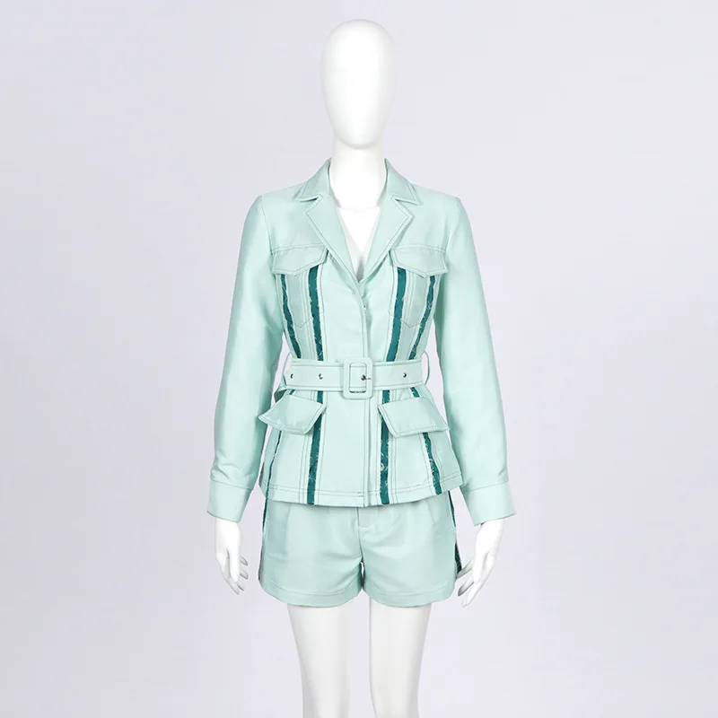 Spring Star Qiao Xin's Similar Women's Wear Light Green Flipped Collar Long Sleeve Coat Belt 2019 Womens Jackets and Coats