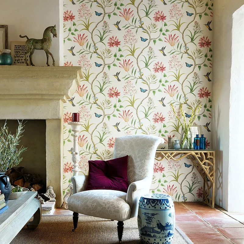 American Style Rustic Wallpaper Roll Vintage Floral Non-woven 3D Butterfly Wall Paper Bedroom Wallpapers Birds,Wall Decals 3D