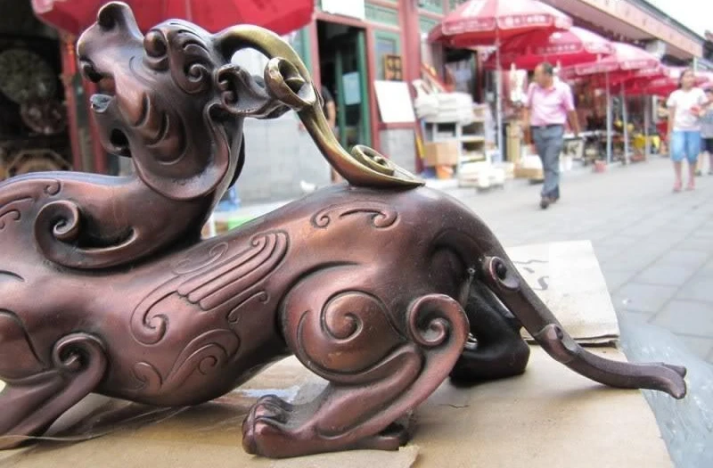 

Chinese Royal Red Bronze Copper Evil Fu Foo Dog Lion Brave troops beast Statue