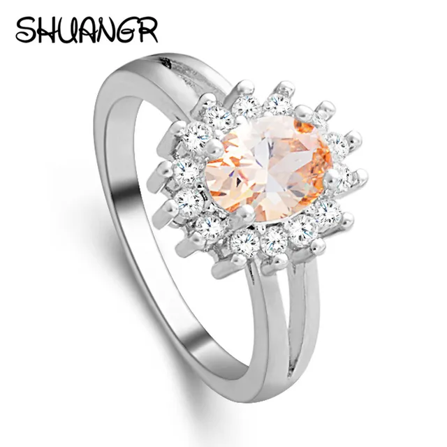 SHUANGR vendita Calda Luxury Fashion Crystal Orange Flower Donne Anello di Fidan SHUANGR vendita Calda Luxury Fashion Crystal Orange Flower Donne Anello di Fidan