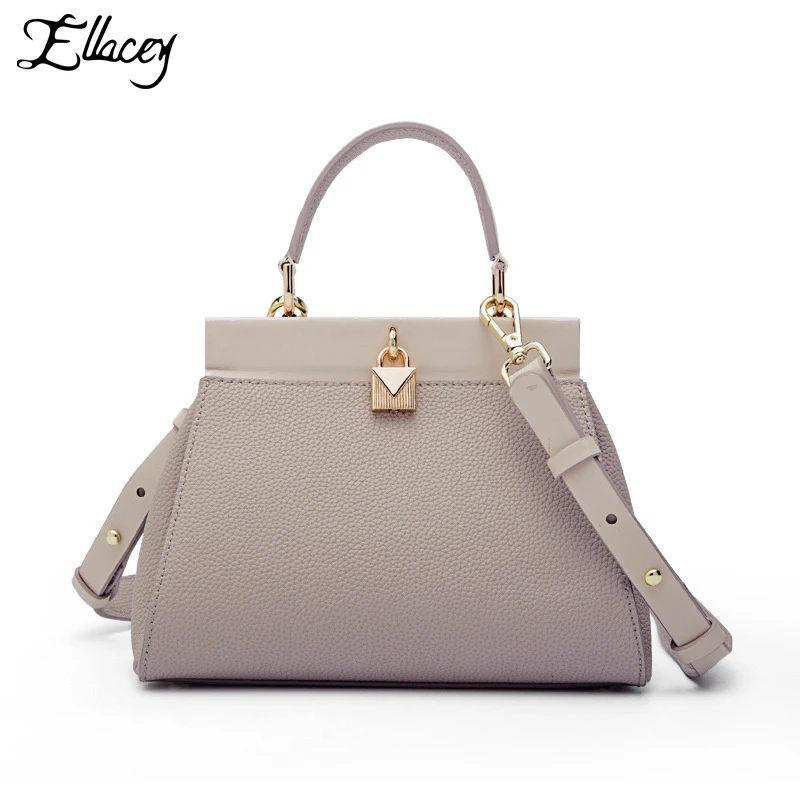 

2019 Spring Cowhide Leather Handbag Luxury lWomen Bag Designer Simple Litchi Pattern Lady Lock Bag Girls Messenger bag Bolsa