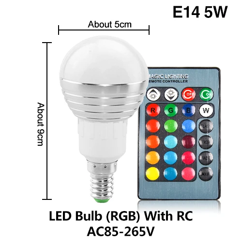 E27 E14 RGB светодиодный светильник 3 Вт 5 Вт 10 Вт цветной магический Точечный светильник с дистанционным управлением с регулируемой яркостью 24key светодиодный ночник 220В 220В праздничный бар - Испускаемый цвет: E14 5W With RC