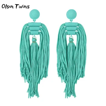 

Olsen Twins Handcrafted Cotton Yarn Fringe Tassel Long Earrings Women Autumn Winter Statement Earrings