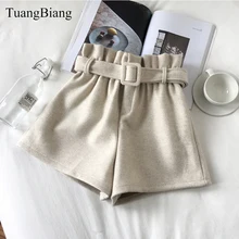 *#Best Price Wool Thick Ladies Loose Sashes Spring Shorts Womens Elastic Waist Wide leg Shorts Autumn Vintage Thicken High waist Shorts 2019 *#Best Price Wool Thick Ladies Loose Sashes Spring Shorts Womens Elastic Waist Wide leg Shorts Autumn Vintage Thicken High waist Shorts 2019