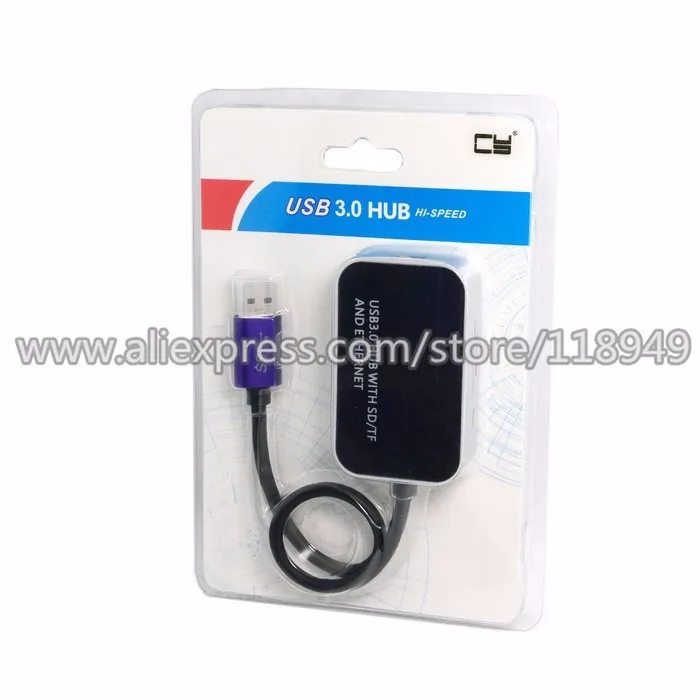 20 штук 5 Гбит/с USB 3.0 USB3.0 двойной 2 порт концентратора с питанием и SD/TF Card Reader & 1000 м Gigabit LAN Ethernet адаптер, бесплатная доставка