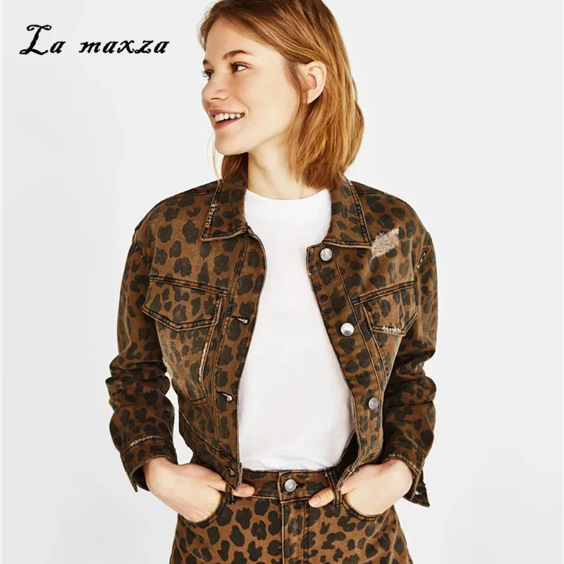 

2018 Women Bomber Leopard Moto Crop Parkas Leopard Jackets Streetwear Leather Jacket Women