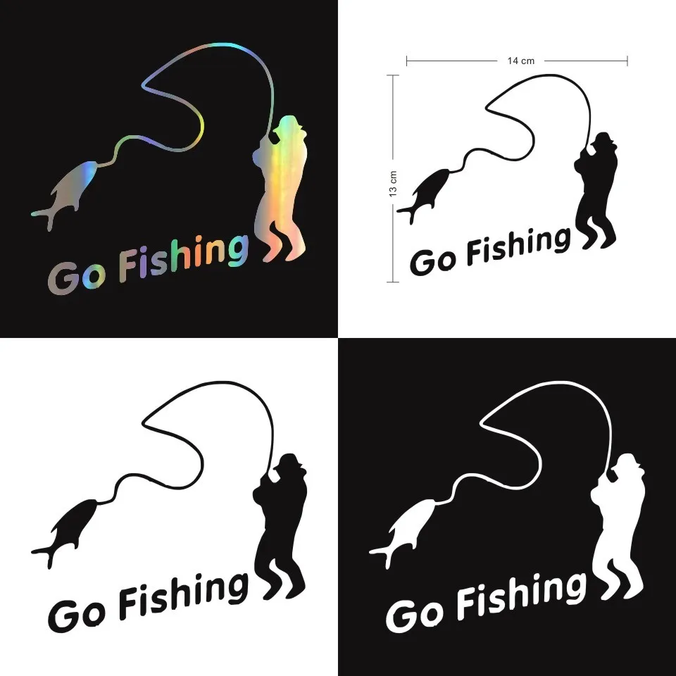 Outdoor Sports Fishing GO FISHING Stickers Car Accessories Car Stickers Decals Black Silver Laser Motorcycle Sticker 1414cm (2)