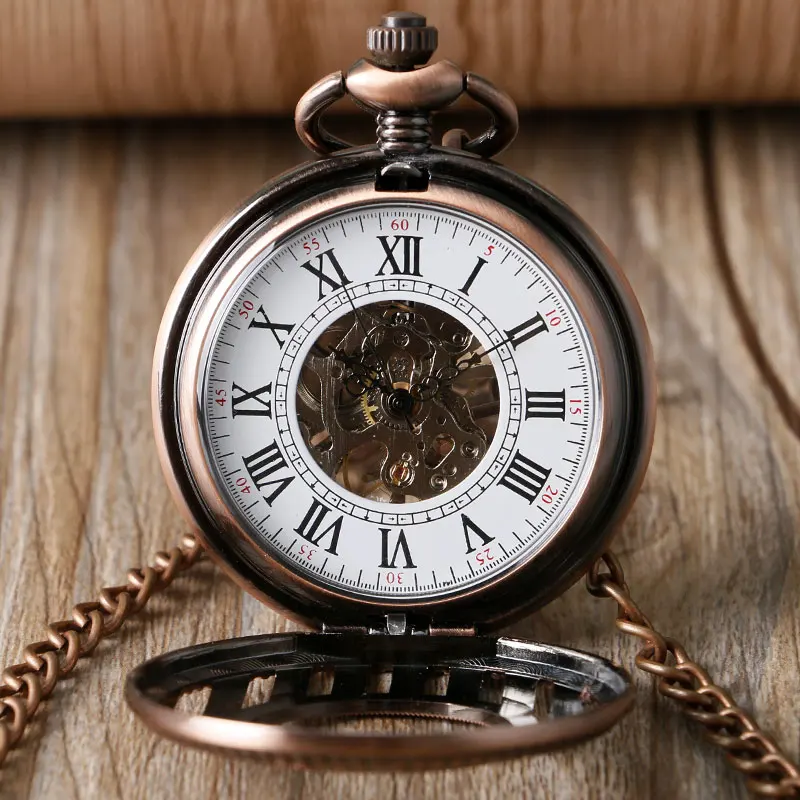 Creative Stripe Hollow Cover Mechanical Pocket Watch Winding Up Steampunk Nurse Clock Luxury Rose Color Gift Item for Men Women 2017 2018 (1)