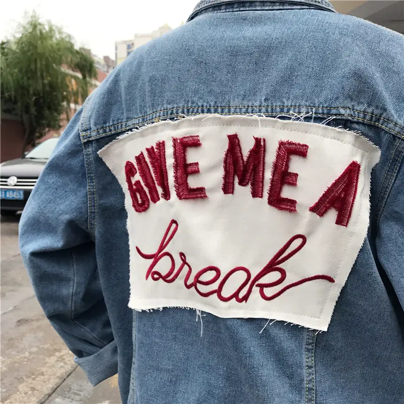 NiceMix 2019 Winter Vintage Jeans Jacket Plus Size Women Coat Plus Size Bomber Jacket Letter Appliques Loose Denim Jackets