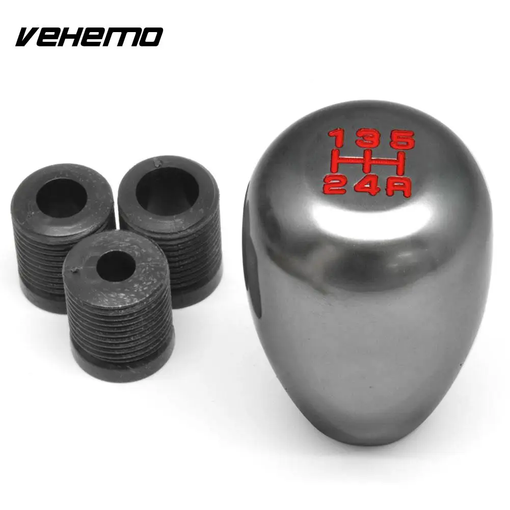 Vehemo 5 Speed Alloy Shift Knob Shifter Stick Grey Universal W/Adapter