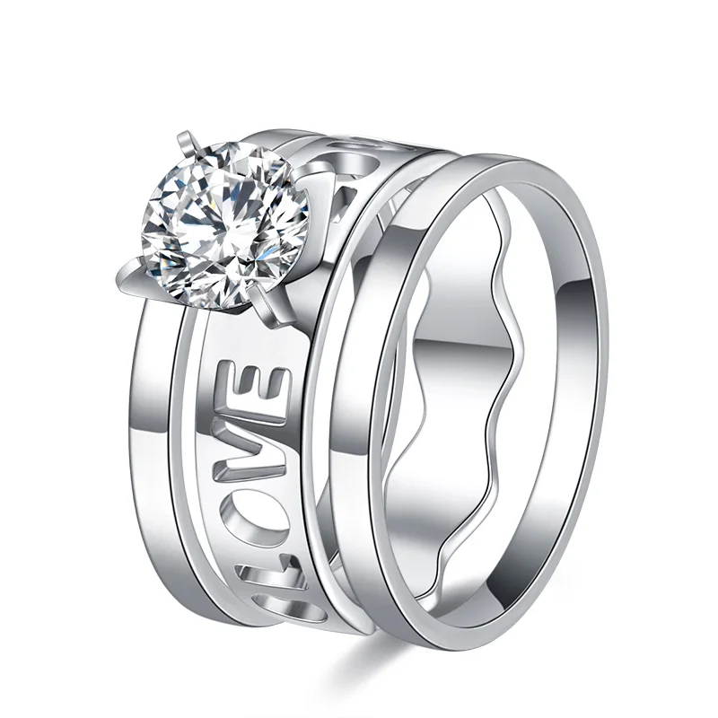 DOTIFI 316L кольца из нержавеющей стали для женщин любовь 3 кольца обручальное кольцо ювелирные изделия - Цвет основного камня: Серебристый