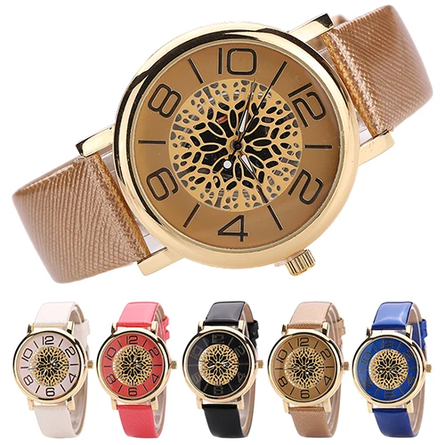 

Fashion Hollow Large Number Dial Faux Leather Band Quartz Women's Wrist Watch