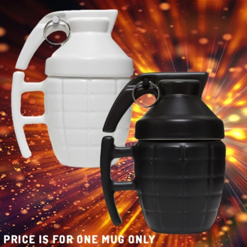 

1Piece Pineapple Hand Grenade Designed Ceramic Mug Cup Novelty Grenade Tea Cup White and Black with Lid Handgrip