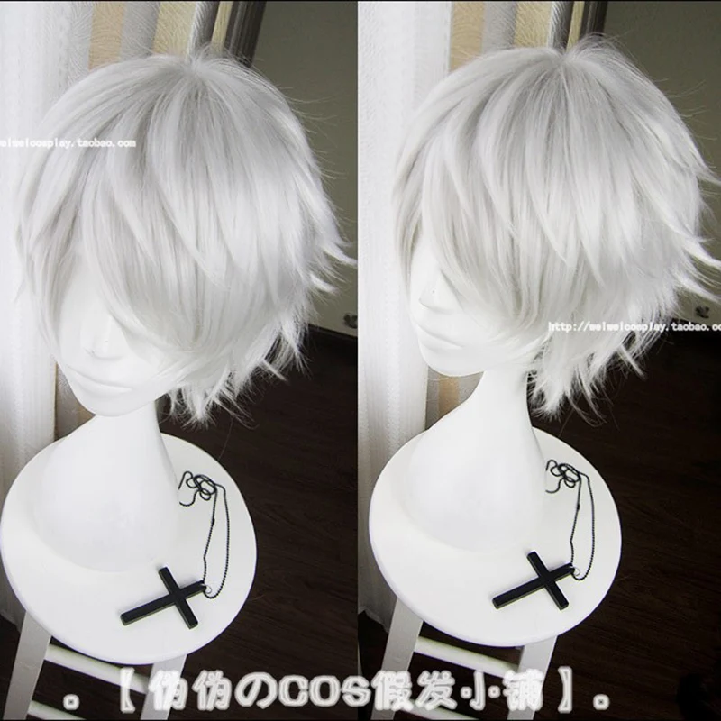 Online Anime Tokyo Ghoul Kaneki Ken corto plata blanco resistente al calor pelo Cosplay disfraz peluca + gratis peluca