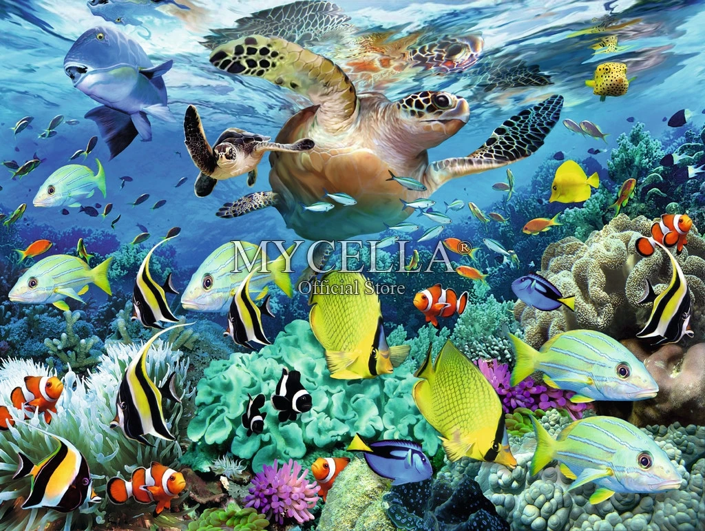Diamond Embroidery Underwater Sea Life Ocean 5D Diy Painting Cross Stitch Mosaic Full Home Decor Wall Stickers | Дом и сад
