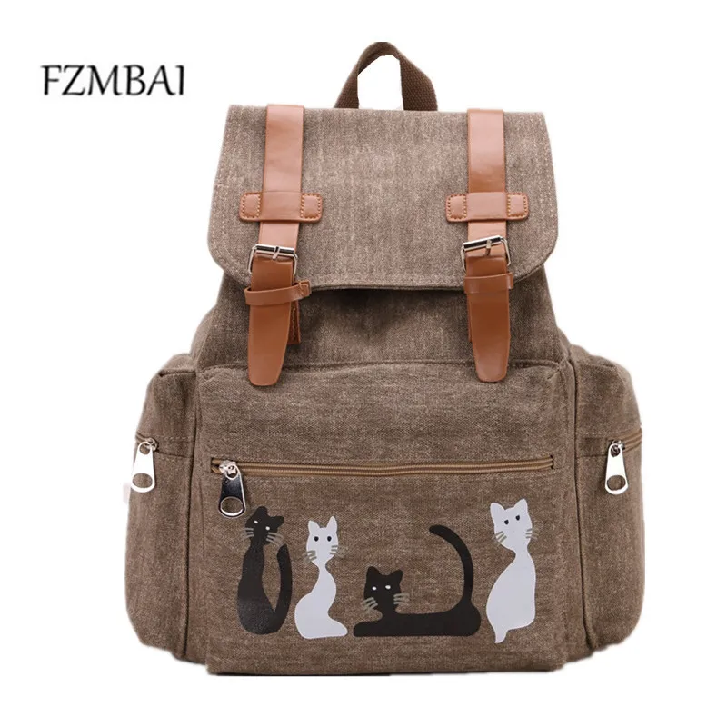

FZMBAI Designer Women Canvas Backpacks Cat Animal Printing School Bags For Teenagers Girl Rucksack Laptop Bagpack Mochilas