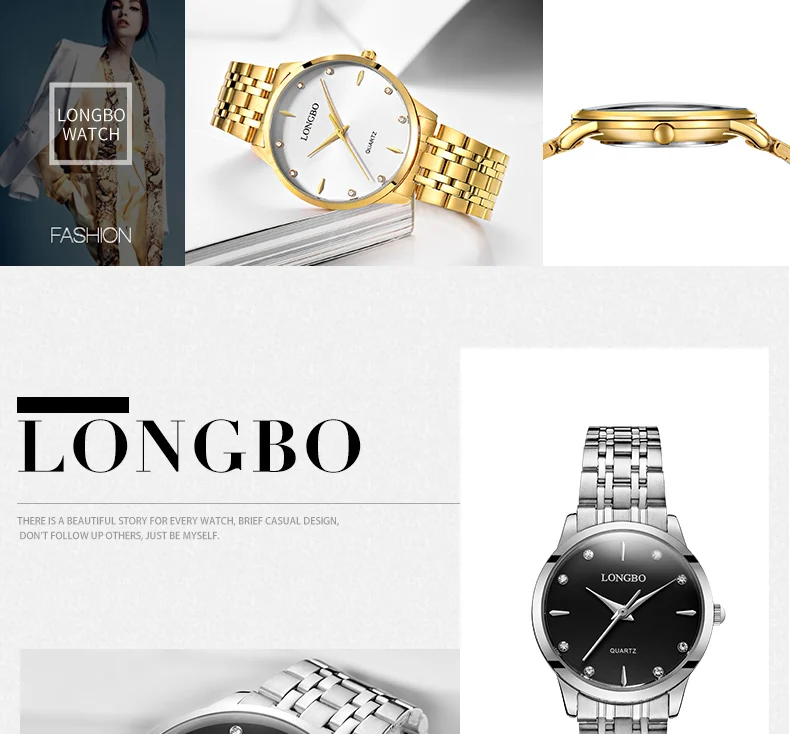 Longbo бренд Повседневное любителей смотреть моды Нержавеющая сталь группа Reloj Mujer Для мужчин Для женщин часы Водонепроницаемый пара