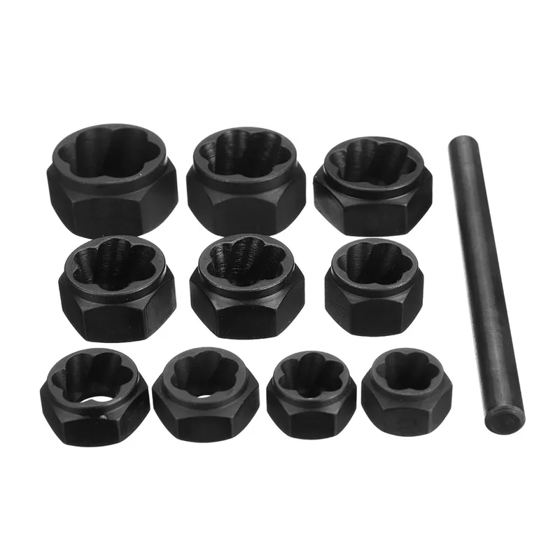 

11pcs/Set Damaged Bolts Nuts Screws Remover Extractor Removal Tools Set Threading Tool Kit Black Nuts And Bolts Extractors Box