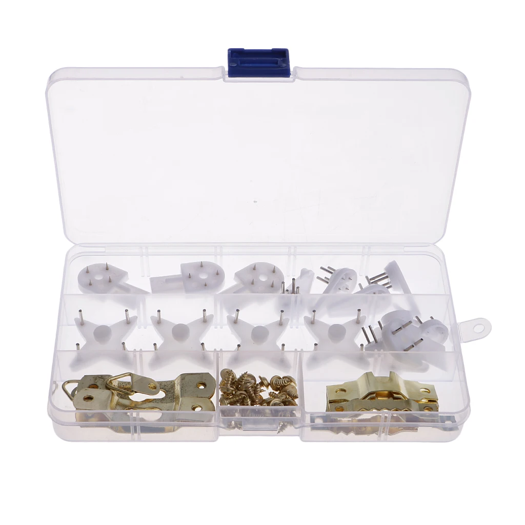 62pcs/Set Picture Hanger Kit White Plastic Invisible Wall Mount Hard Picture Frame Wall Hooks D Rings Saw Tooth Hooks Hangers