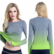 Женская зимняя теплая рубашка с рукавом для йоги, эластичная женская уличная рубашка для йоги, Спортивная футболка, градиентный цвет, длинная