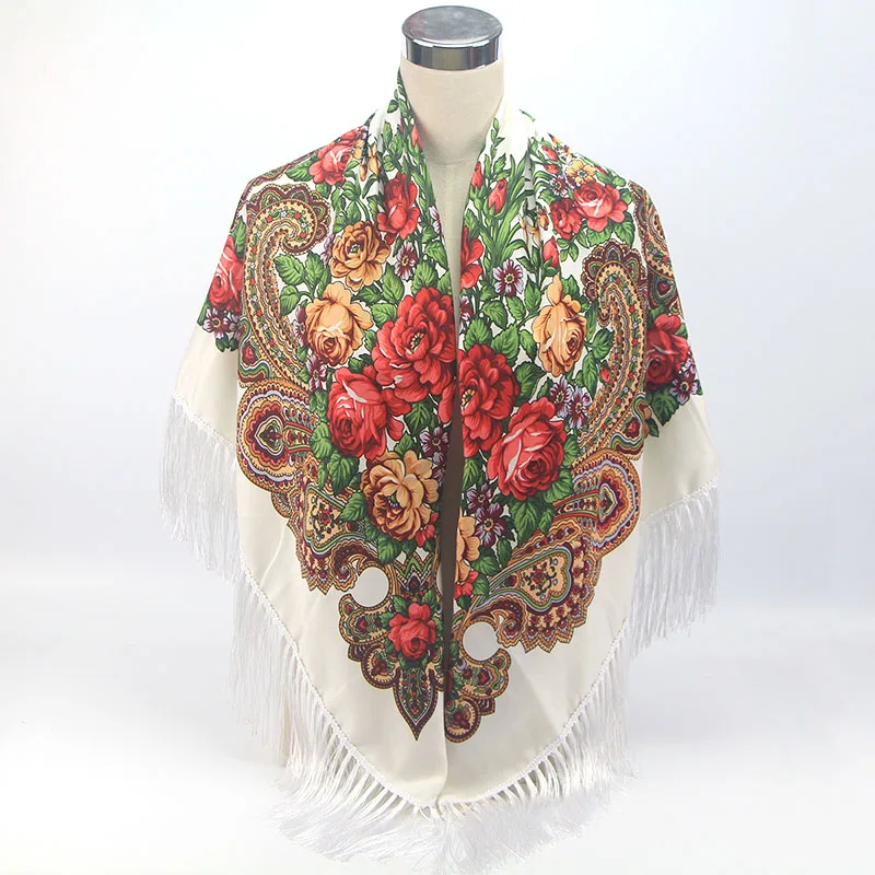 Роскошный бренд для женщин шарф с принтом русский этнический стиль хлопок цветочный узор кисточка зимний теплый квадратный шарф-одеяло