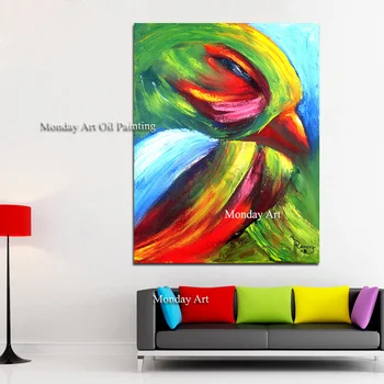 

Large hand painted Colorful bird Oil Painting on Canvas Wall Art Animal parrot Picture for Living Room Home Decor Pictures gift