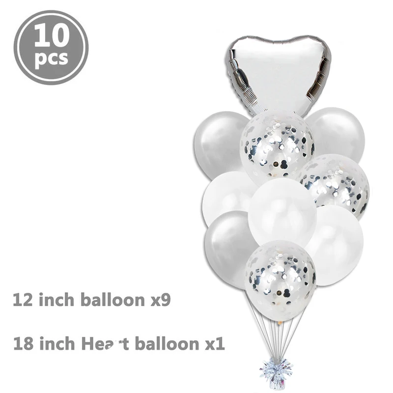 10pcs silver 10 шт. воздушный шар "Конфетти", свадебное украшение для дня рождения, детский душ, для девочек и мальчиков, для взрослых, гелиевый газ для воздушных шаров, золото - Цвет: 10pcs silver
