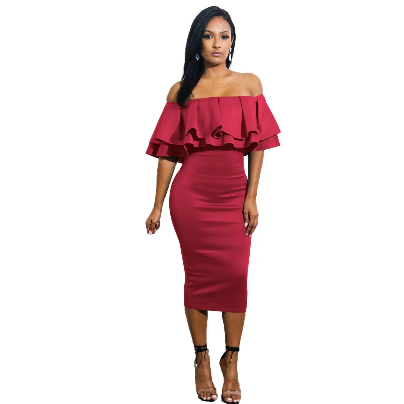 2019 Fashion Women Backless Off Shoulder Sexy Dress Pencil Solid Midi ...