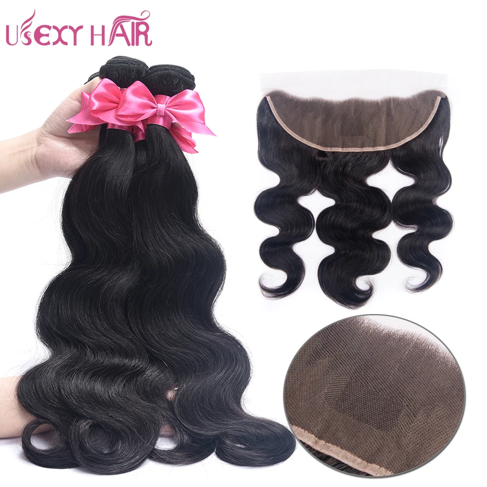 USEXY HAIR Body Wave Hair With Frontal Brazilian Hair Weave 3 Bundles With Lace Frontal Closure 13x4 Remy Human Hair Weft USEXY HAIR Body Wave Hair With Frontal Brazilian Hair Weave 3 Bundles With Lace Frontal Closure 13x4 Remy Human Hair Weft