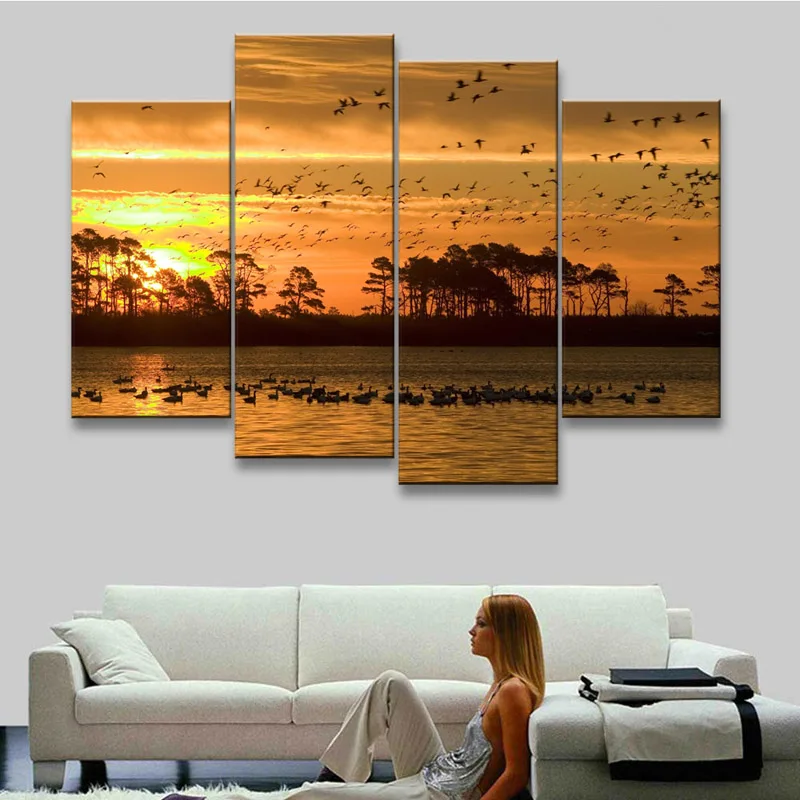 4 pieces high-definition print African landscape canvas oil painting poster and wall art living room picture FZ4-001 (2)