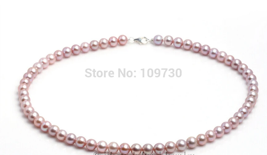 

Jewelry 002808 AAA 6.5-7MM Natural White Cultured Freshwater Pearl necklace Silver