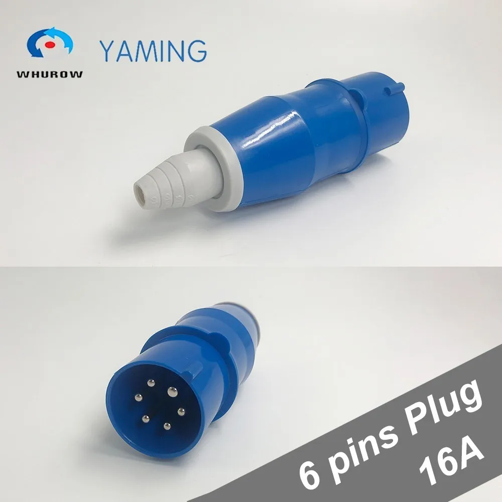 Industrial plug and socket 16A 6 pins plastic panel connector IP44 cable protected male and female surface sloping mounted