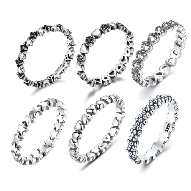 WOSTU Hot Sale 925 Sterling Silver 9 Styles Stackable Party Finger Ring For Wome WOSTU Hot Sale 925 Sterling Silver 9 Styles Stackable Party Finger Ring For Wome