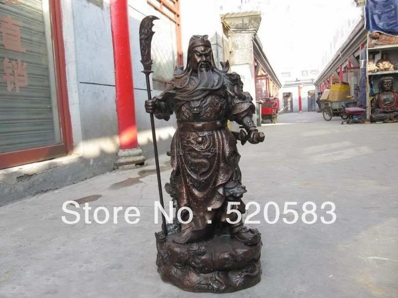 

29" Large Chinese Bronze Copper Nine Dragon Guan Gong Guan Yu warrior Statue