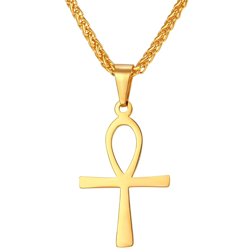 

Kpop Religious ANKH Cross Charm Pendant Necklace Gold/Silver Color Egyptian Peace Faith Key Of Life Pendant with chain P330