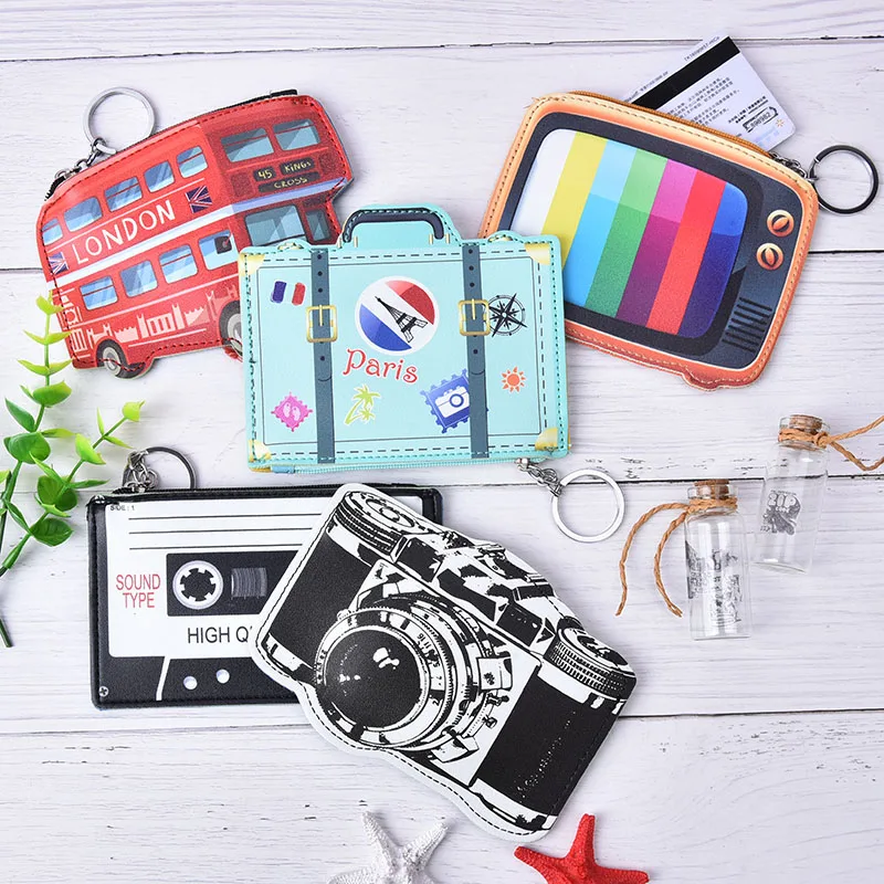 1PC Funny Creative Leather Wallet Woman Fantasy Coin Purse Cute Camera Emoji Design Purse Girls Small Bag Key Ring Change Pouch mance funny creative soft emoji emoticon poo pillow plush zipper coin purse gift for women girls bag drop shipping