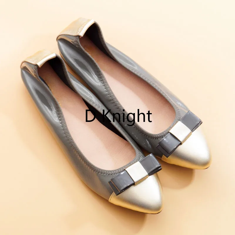2018 Spring Autumn Shoes Woman Patent Cow Leather Flats Women Slip On Bowtie Women's Loafers Female Moccasins Shoe Large Size 43 (9)
