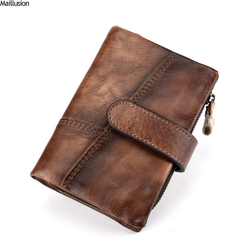 

Maillusion Genuine Leather Men Wallets Hand Rubbing Rfid Wallets Male Short Wallets Detachable Coin Purse Driver License Holder