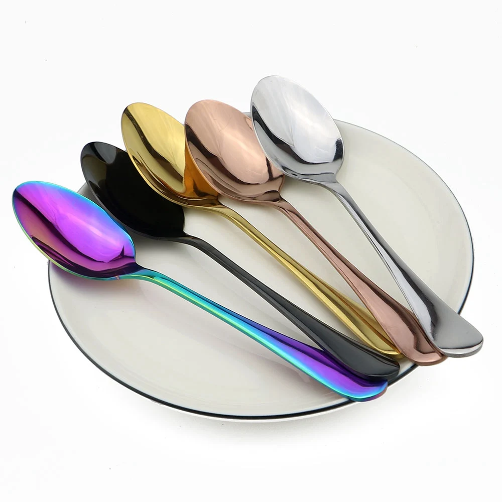 1-JASHII-Colorful-Rainbow-Black-Salad-Dessert-Scoop-Set-Stainless-Steel-Black-Set-Rice-Soup-Spoon-Cutlery