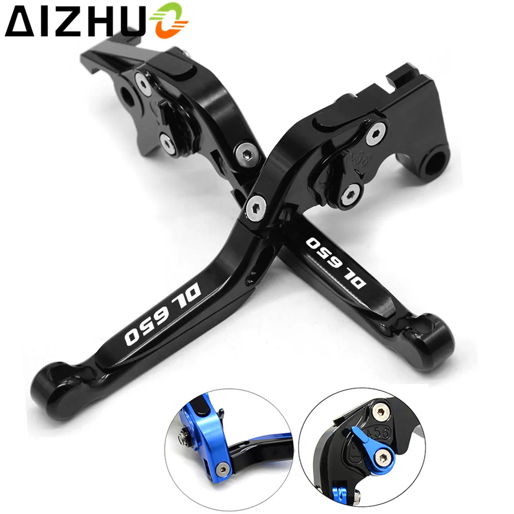 With DL 650 LOGO Motorcycle Clutch Brake Lever Aluminum Motorbike Extendable Adjustable For Suzuki DL650 DL 650 2011-2012
