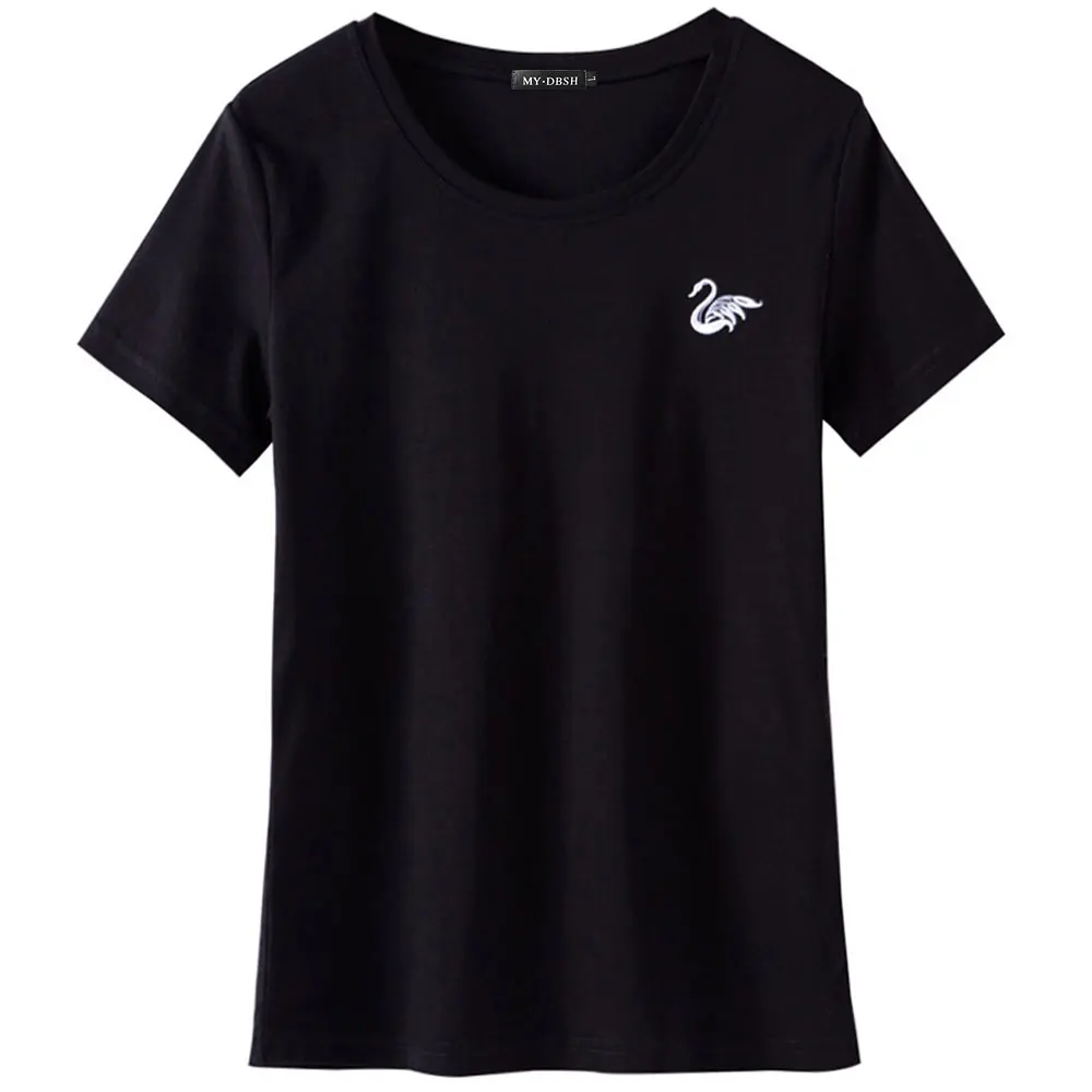 

Women t shirt Summer Short Sleeve Casual t shirts Elegant Swan Print Cotton Female tshirt Super Soft unisex Cute Couple Tshirts