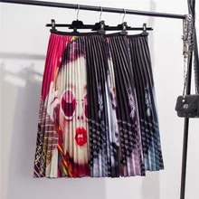 Новинка, Женская винтажная юбка с рисунком, сексуальная высокая талия, длина до середины икры, плиссированные юбки, одежда для активного отдыха, повседневная юбка, 10 цветов