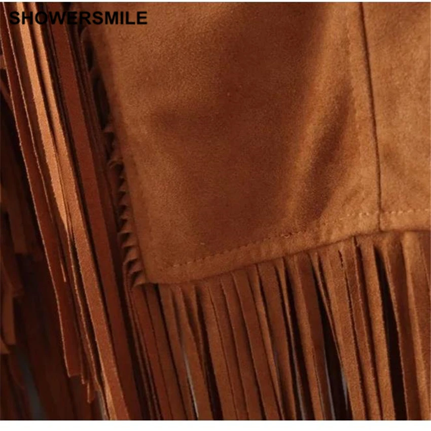 Women Fringe Vest Faux Suede Sleeveless Jacket Tassel Ethnic Waistcoat Khaki Black Spring Ladies Gilet Fashion Female Clothing