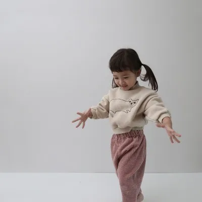

2018 Spring Autumn Child Sweatshirt Fashion Cat Embroidery 3 4 5 6 7 8 Y Baby Girls Hoodies Turtleneck Thick Warm Boys Clothing