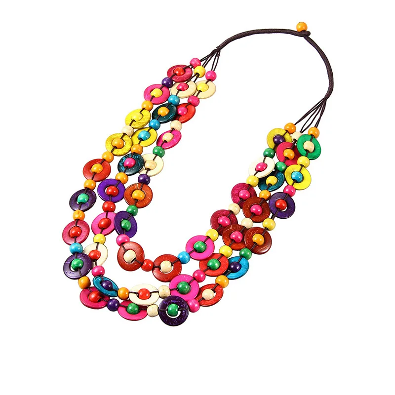 

's dopaminergic multi-layer wood bead knitted coconut shell necklace NK998
