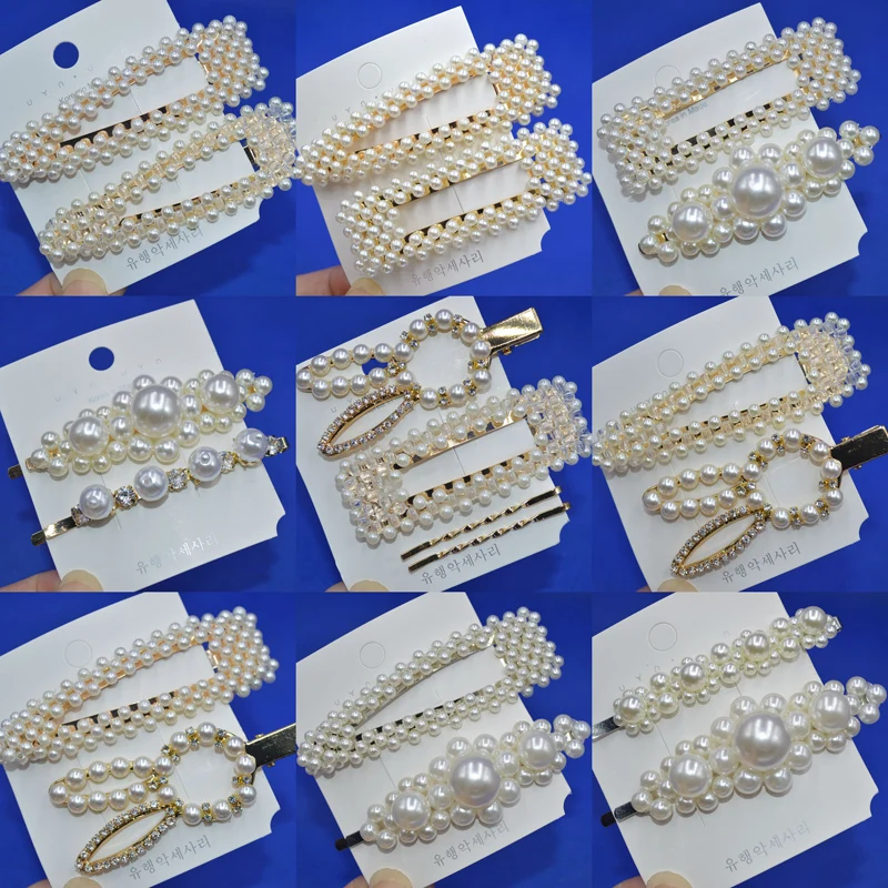

26 Styles Set Women Korean Pearl Imitation Beads Hair Clip Barrette Stick Hairpin Hair Styling Accessories handmade For Girls